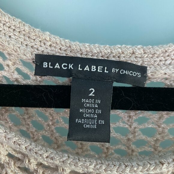 CHICO'S Black Label Sweater Sz 2 Gold Open Mesh Knit Tunic Length Long Sleeve - Picture 4 of 9